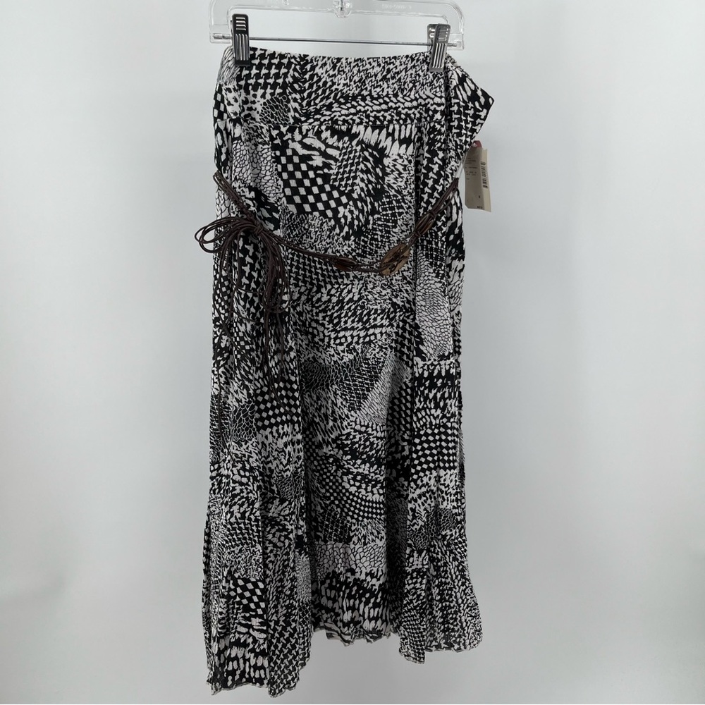 Laura Scott Missy Crinkle Skirt Lined Black White Medium NWT